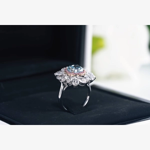 Blue Cushion Diamond Ring