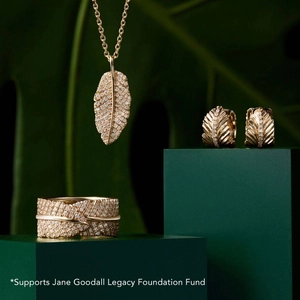 14K Yellow GoldJane Goodall Leaf Lab Diamond Huggie Earrings