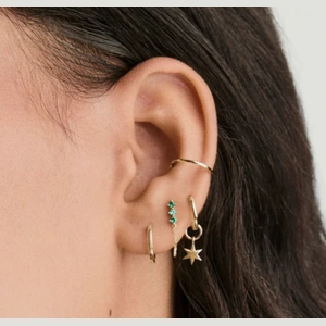 Trio Chain Stud Lab Grown Emerald, 14k Yellow Gold