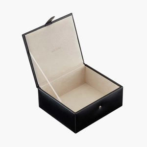 Jewelry Box Black Grain Leather, Anti-tarnish Microsuede