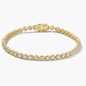 Zadie Bezel Lab Grown Sapphire Tennis Bracelet 18k Gold Vermeil, Lab Grown White Sapphire