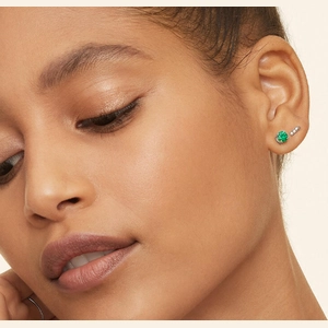 Solitaire Emerald Stud Earrings in 18K White Gold