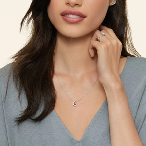 SilverCrescent Moon Sapphire and Diamond Pendant