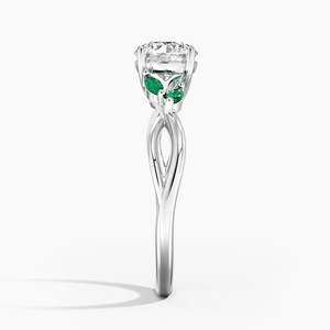 Morganite Willow Ring with Lab Emerald AccentsSet with 8mm Peach Round Morganite
