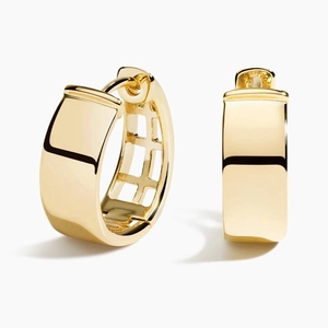 14K Yellow GoldWide Huggie Hoop Earrings