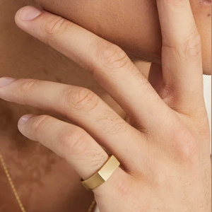 Slim Rectangular Signet Ring Brushed Gold