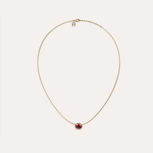 Classic Halo Oval Gemstone Diamond Necklace