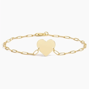 14K Yellow GoldEngravable Heart Paperclip Chain Bracelet