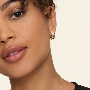 14K Yellow GoldWide Huggie Hoop Earrings