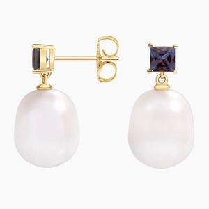 14K Yellow GoldGigi Lab Alexandrite and Baroque Cultured Pearl Earrings