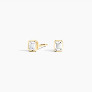 14K Yellow GoldEmerald Cut Lab Diamond Bezel Stud Earrings