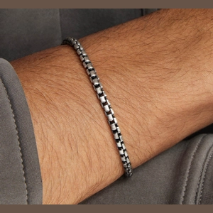 Round Box Chain Bracelet Oxidized Sterling Silver