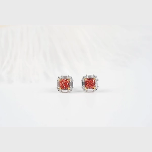 Red Cushion Diamond Earings