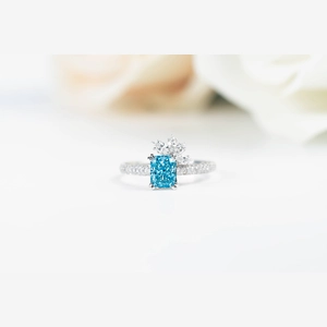 Blue Cushion Diamond Ring