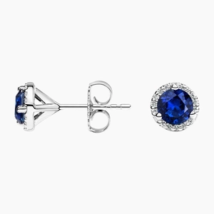 18K White GoldSapphire Halo Diamond Earrings
