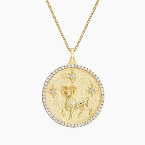 14K Yellow GoldLuxe Aries Zodiac Pavé Pendant