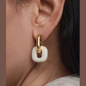 Stevie Hoop Links 18k Gold Vermeil, Cream Enamel