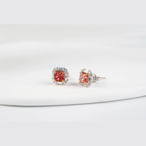 Red Cushion Diamond Earings
