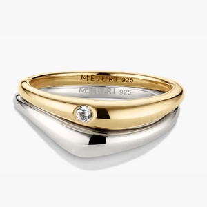 Organic Dôme Nesting Ring Set Sterling Silver, 18k Gold Vermeil, Lab Grown White Sapphi