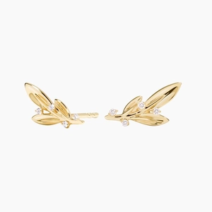 14K Yellow GoldLuxe Olive Branch Diamond Earrings