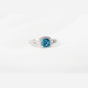 Blue Cushion Diamond Ring