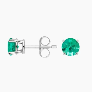 Solitaire Emerald Stud Earrings in 18K White Gold
