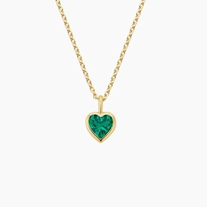 14K Yellow GoldHeart Shaped Lab Emerald Bezel Pendant Necklace