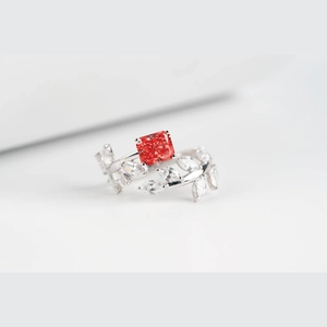Red Radiant Diamond Ring