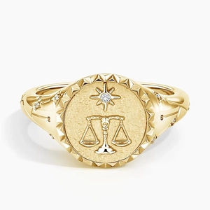 Libra Zodiac Diamond Signet Ring