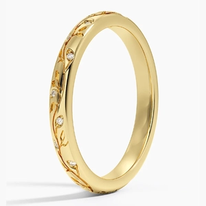Verdure Engraved Diamond Ring in 18K Yellow Gold