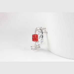 Red Radiant Diamond Ring