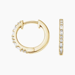 14K Yellow GoldBaguette Diamond Hoop Earring Set