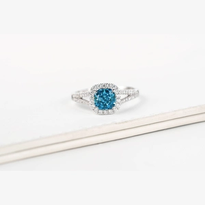 Blue Cushion Diamond Ring