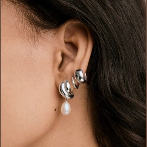Brioche Pearl Drop Earring Sterling Silver, Pearl