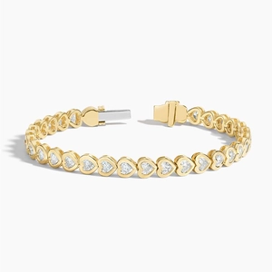 14K Yellow GoldHeart Shaped Lab Diamond Bezel Tennis Bracelet