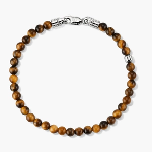 4mm Gemstone Beaded Bracelet Tiger Eye, Sterling Silve
