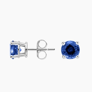 Solitaire Sapphire Stud Earrings in 18K White Gold