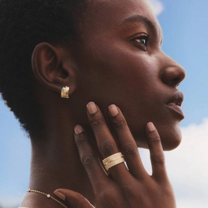 14K Yellow GoldJane Goodall Leaf Lab Diamond Huggie Earrings