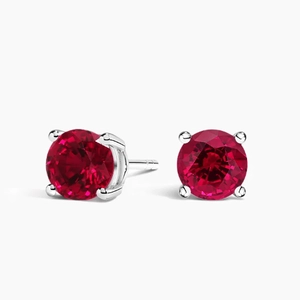 Solitaire Lab Ruby Stud Earrings in 18K White Gold