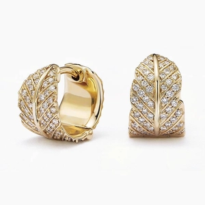 14K Yellow GoldJane Goodall Pavé Leaf Lab Diamond Huggie Earrings (2/5 ct. tw.)