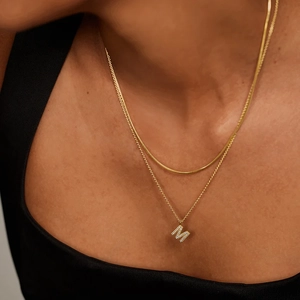 14K Yellow GoldInitial Diamond Pendant Necklace