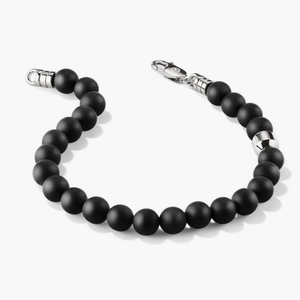 6mm Gemstone Beaded Bracelet Black Agate, Sterling Silver