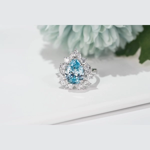 Blue Pear Diamond Ring