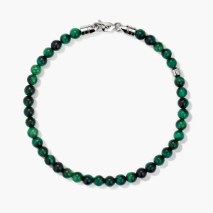 4mm Gemstone Beaded Bracelet Green Tiger Eye, Sterling Silver