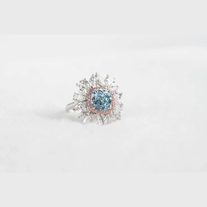 Blue Cushion Diamond Ring