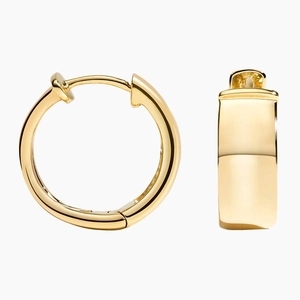 14K Yellow GoldWide Huggie Hoop Earrings
