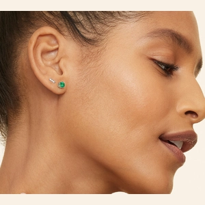 Solitaire Emerald Stud Earrings in 18K White Gold