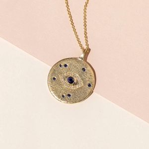 14K Yellow GoldEvil Eye Sapphire and Diamond Medallion