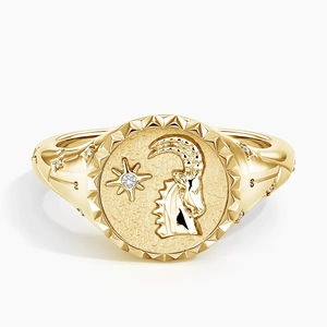 Capricorn Zodiac Diamond Signet Ring