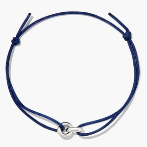 Linked Cord Bracelet Sterling Silver, Blue Cord